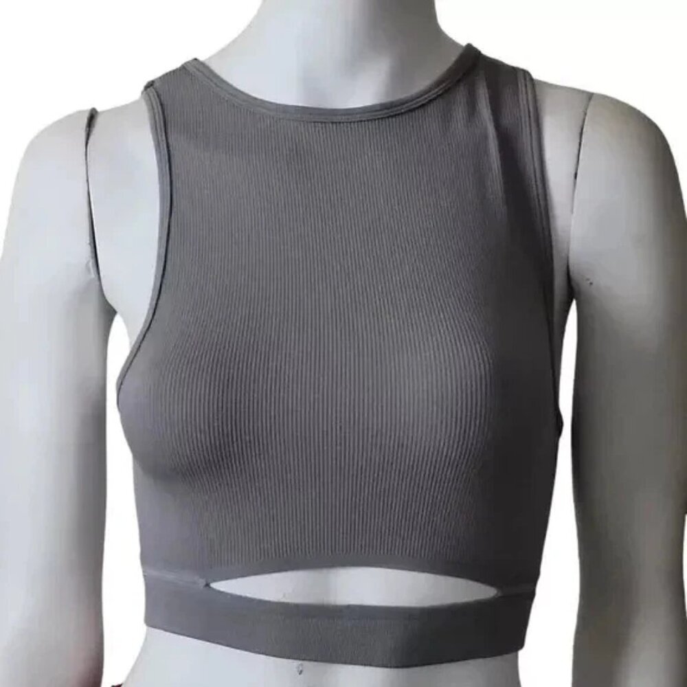 Summer Cropped Ribbed-Knit Tank Top Stretch Fitted OS - Picture 3 of 7